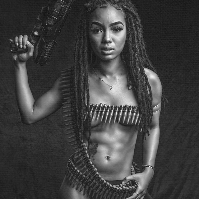 How dope is she....
•
•
•
#atl #atlmodel #model #blackandwhite #character #repost #fun #guns #war #temp #friday #fbf #art #potrait #photography #loca.