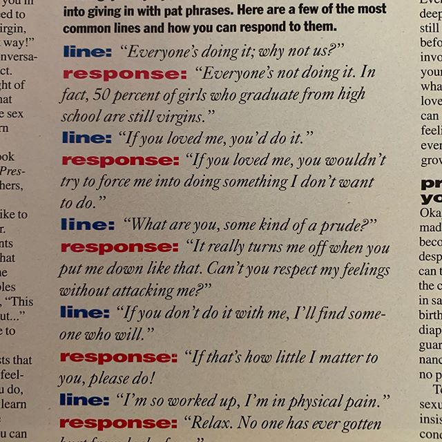 Not bad responses, actually! Teen mag, September 1991. #90s #1990s #dating #boys #pressure #boyproblems #advice #sex #teenproblems #sigh #1991.
