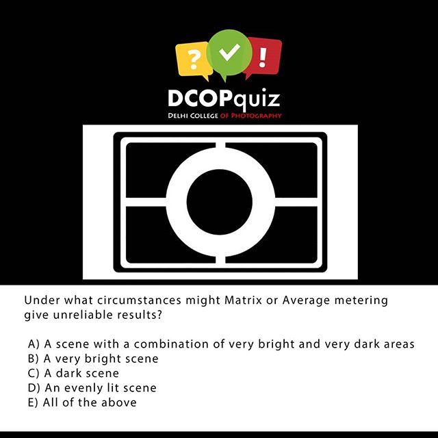 Do you use metering mode to obtain the right exposure for uneven lighting conditions?
Choose the correct answer.
.
.
.
.
.
#dcop #delhicollegeofphotography #photography #quiz #testyourknowledge #know #yourshot #metering #dcopers #dcoperlife.